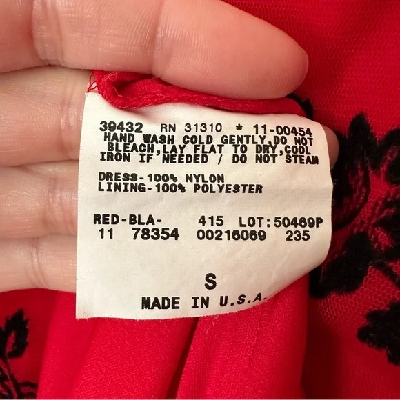 Vintage Y2K Small Whimsigoth Red Maxi Dress Black Velvet Roses Overlay Strappy